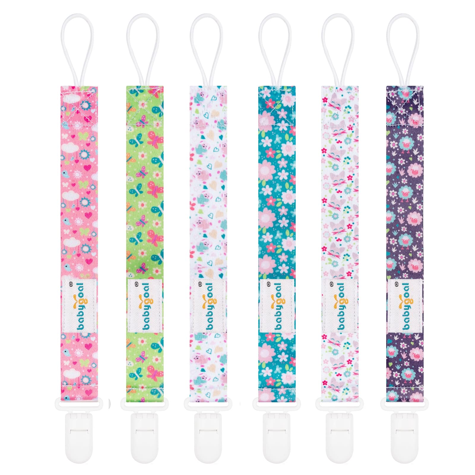 babygoal Floral Pacifier Clips, 6 Pack Binky Paci Holder Leashes Fits for Most Pacifiers and Binkies 6PB16