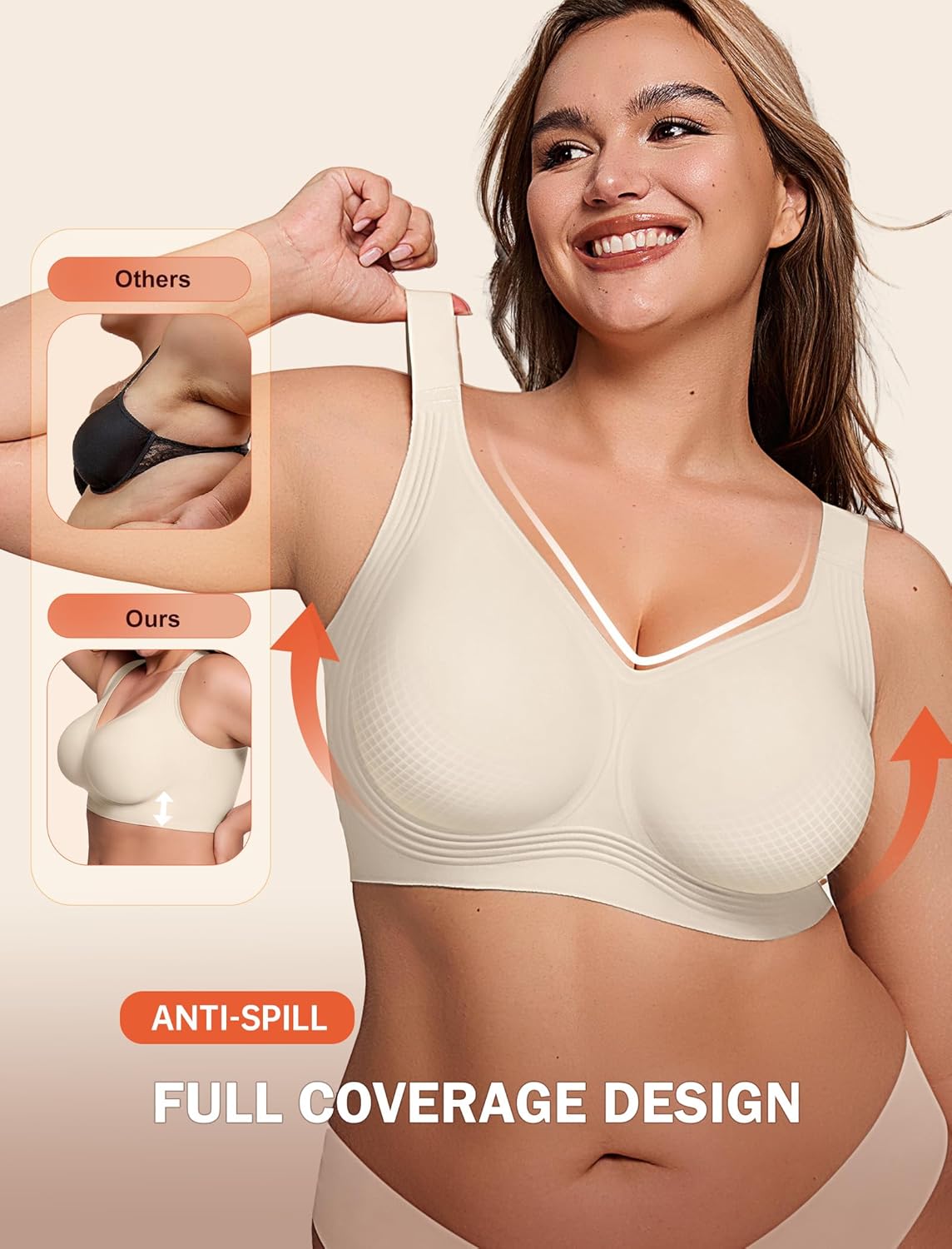 Bras for Women Supportive Wireless Push Up Bra Full Coverage No Underwire Seamless Plus Size for Older Women - Image 3