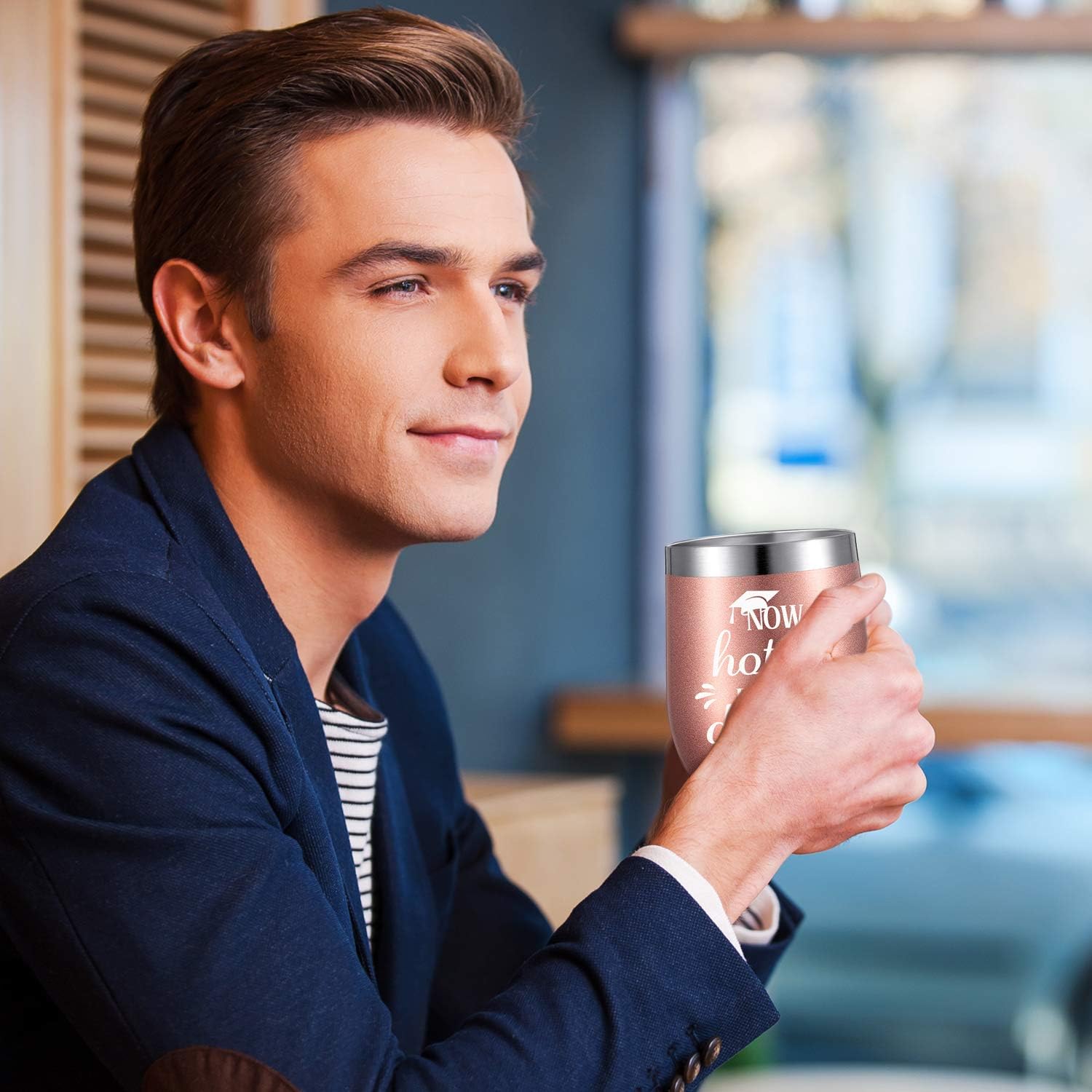 New Deal 2 Pieces Graduation Tumbler, Now Hotter By One Degree Mugs for College and High School Graduates, 12 oz Stainless Steel Wine Tumbler with Lid, Straw, Cleaning Brush and Box