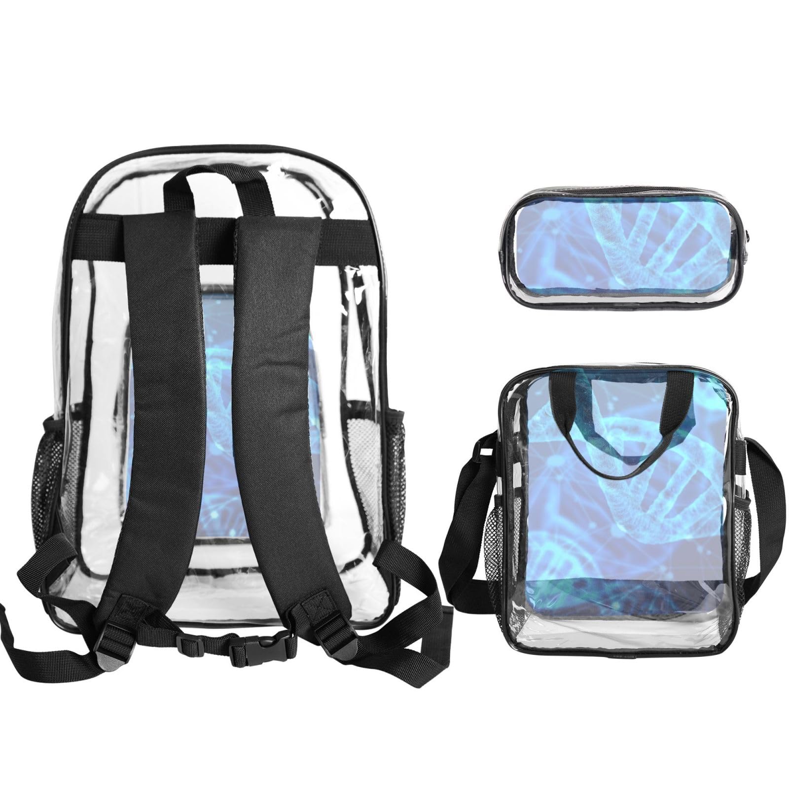 Dna Catena Fotografica Stampa Unisex 3 Pezzi Trasparente Zaino Set Borsa Pranzo Per Scuola Viaggi Sport All'aperto
