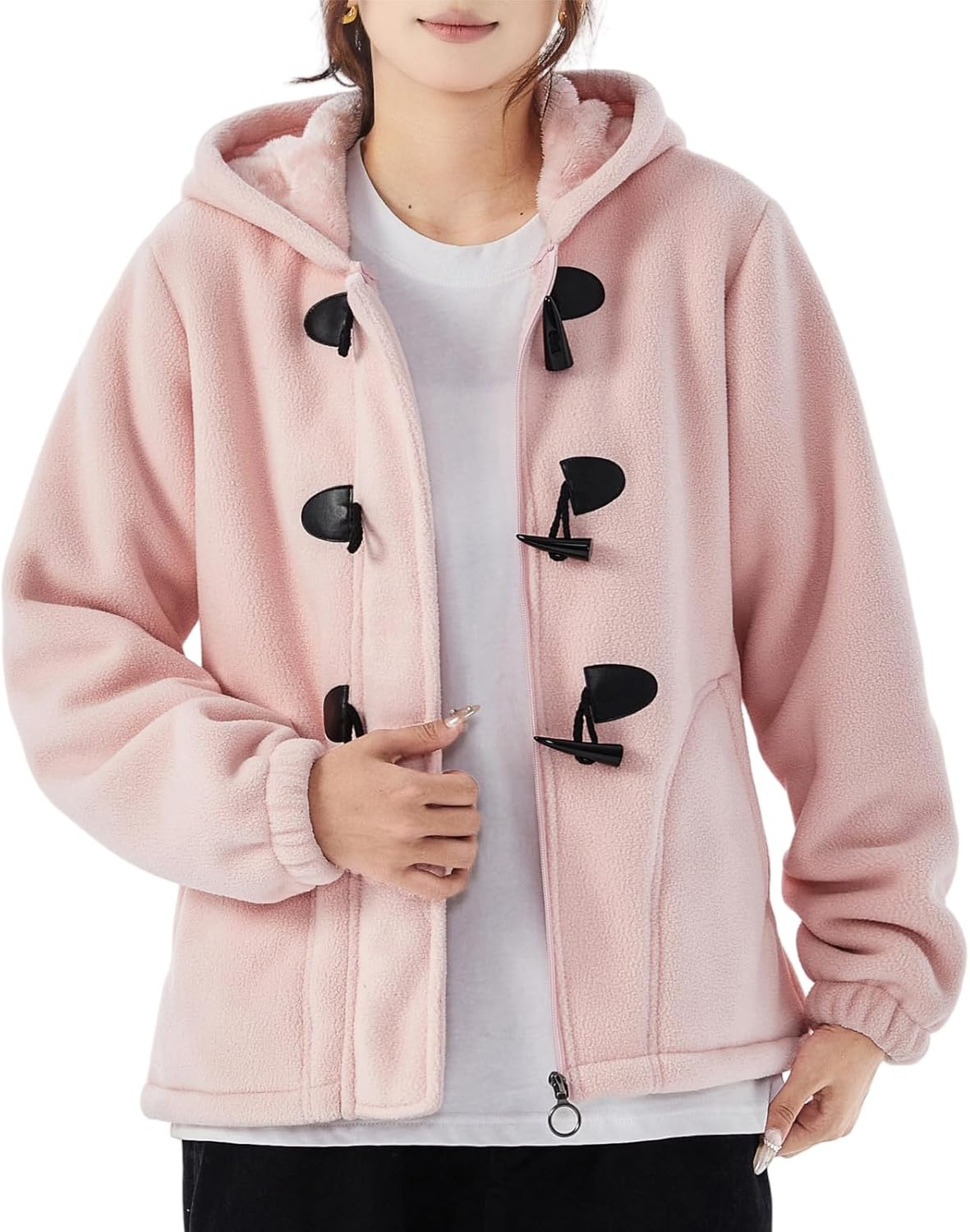 JiangWu Winter Coats for Women Full Zip Polar Fleece Jacket Sherpa Lined Outdoor Warm Coat