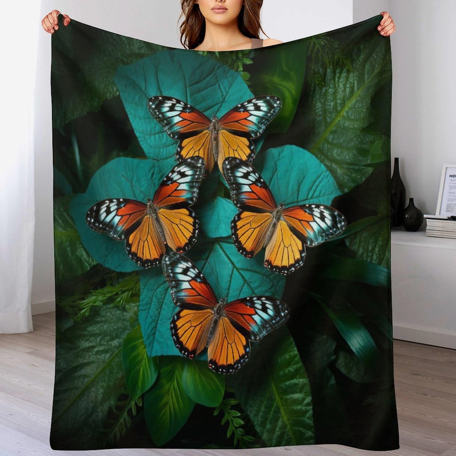 Couverture polaire papillon en flanelle épaisse douce et chaude pour lit et canapé de 130x180cm