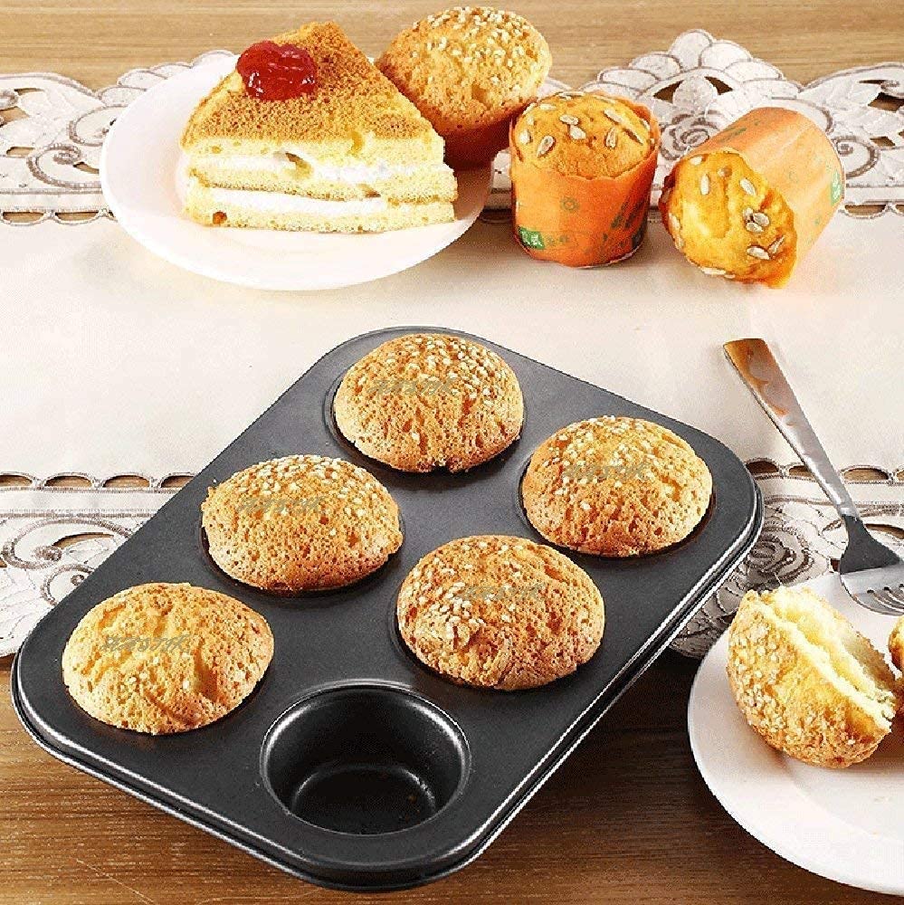 NOBILEA 6 Cavity Grid Muffin Cake Cup Tray Mold Aluminum Tray Baking in Microwave Oven Muffin Bread Cake Bakeware Reusable Tray Pan Mould for Deserts, Pastries and Cookies Non-Stick