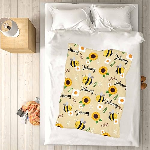 Miniatura 4 de YESCUSTOM Manta de bebé personalizada con nombre para niñas y niños, mantas de bebé personalizadas de abejas y girasoles para niños recién nacidos,