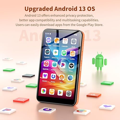 Miniatura 3 de Reproductor de MP3 de 160 GB con Bluetooth y WiFi, Android 13 MP3 y reproductor de MP4 con pantalla táctil de 4 pulgadas y altavoz, 4 GB de RAM y 32