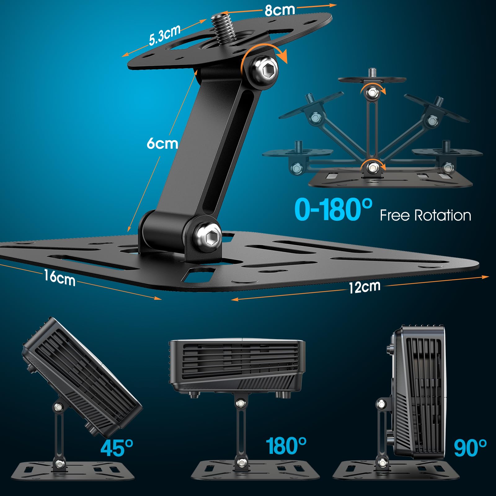 Soporte plegable para proyector, soporte para proyector de escritorio, soporte de proyector de mesa con ángulo de inclinación, soporte pequeño ajustable para mini proyector con bridas para 6