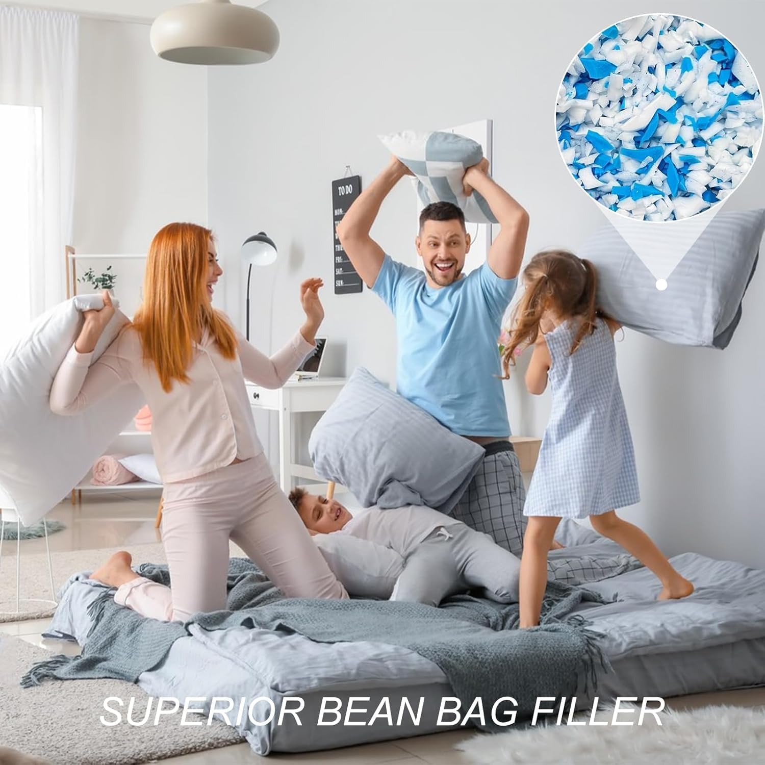 Bean Bag Filler, White Shredded Memory Foam, Bean Bag Stuffing for Easy Pillow, Mattress Grade Replacement Filling for Dolls, Dog Beds and Pillows (White,1 LB) - Image 2