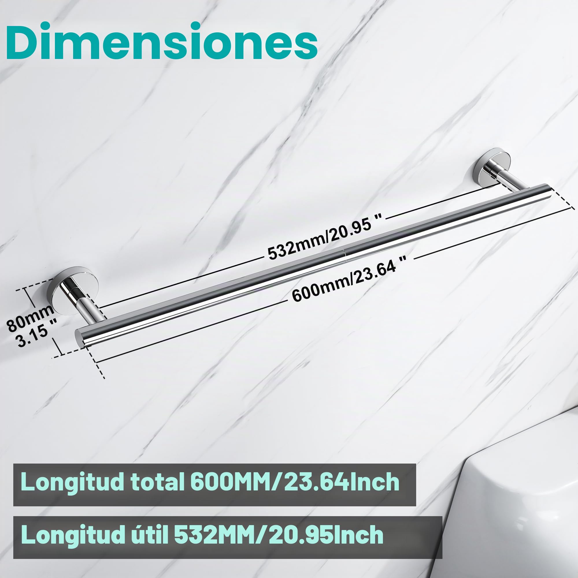 Toalleros de Baño, SAYAYO Toallero Accesorios Baño Toallero Pared Colgador Trapos Cocina Acero Inoxidable Toallero Pulido para Baño y Cocina 60CM