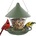 Kingsyard Wild Bird Feeder for Outdoors Hanging, No-Waste Tray with Seed Guard & Circular Perch, Garden Yard for Cardinal Finch, 4 lb Large Capacity, Grey