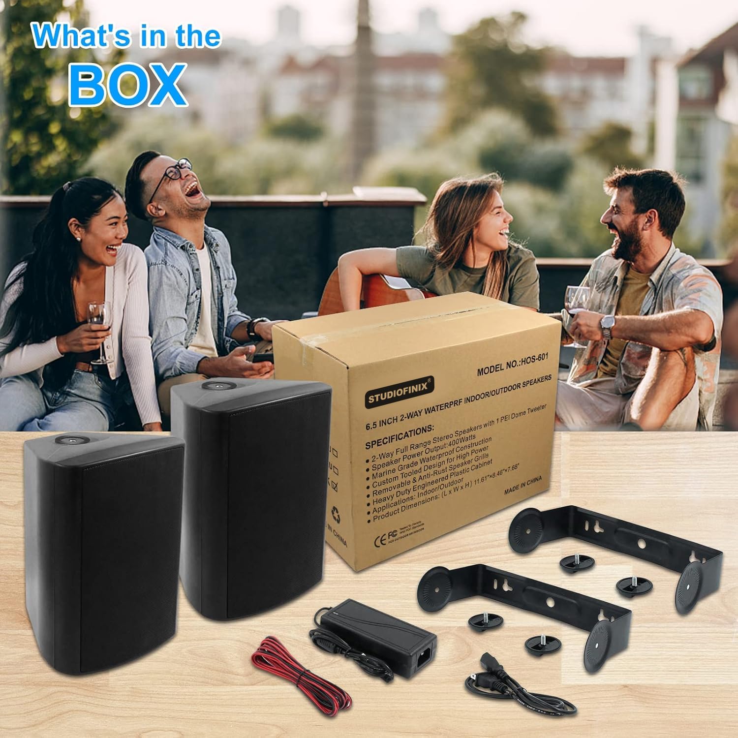 STUDIOFINIX Altoparlante Bluetooth 6,5 pollici 400 Watt impermeabile da esterno (nero)