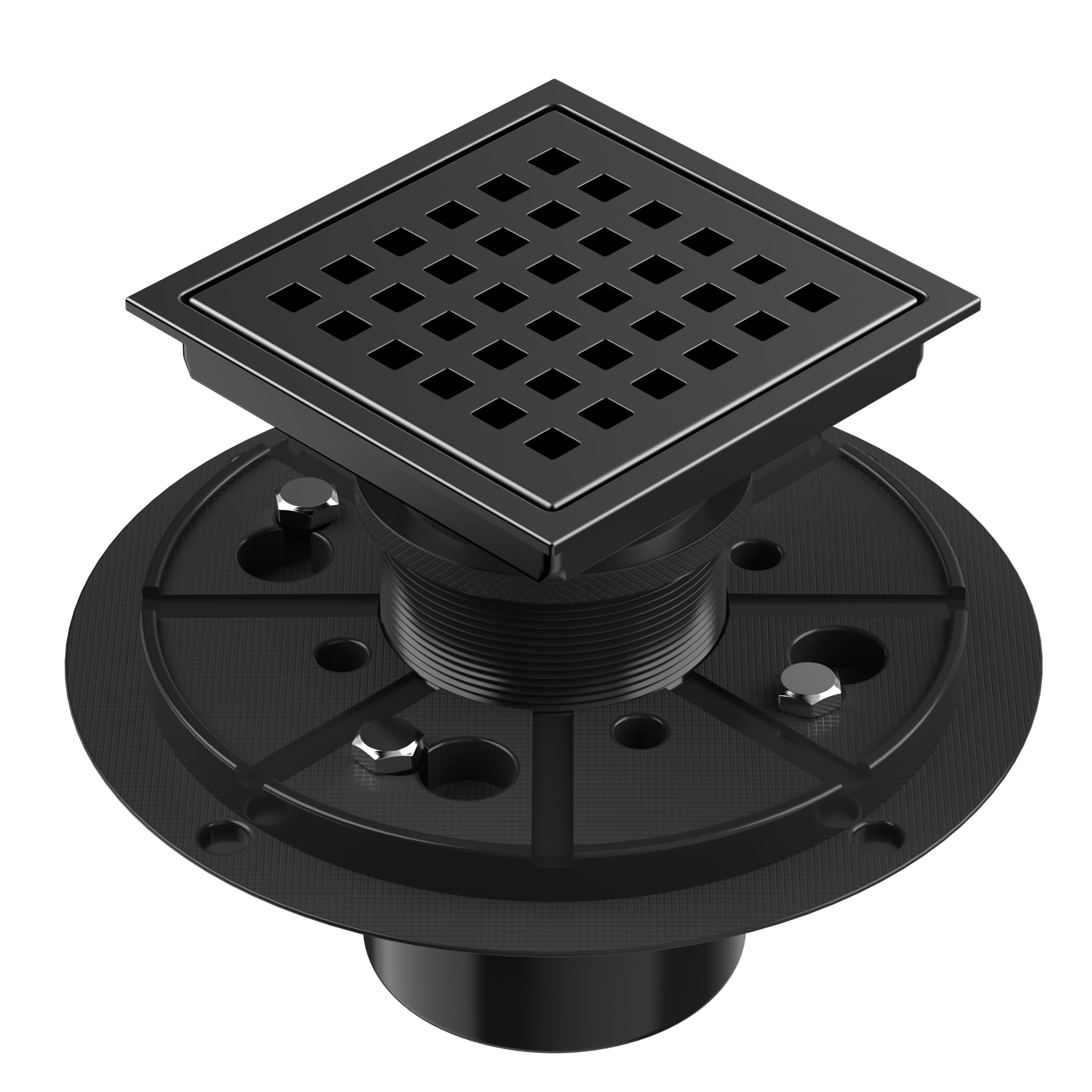 EXF Square Shower Drain 4-3/8 Inch Matte Black with ABS Flange