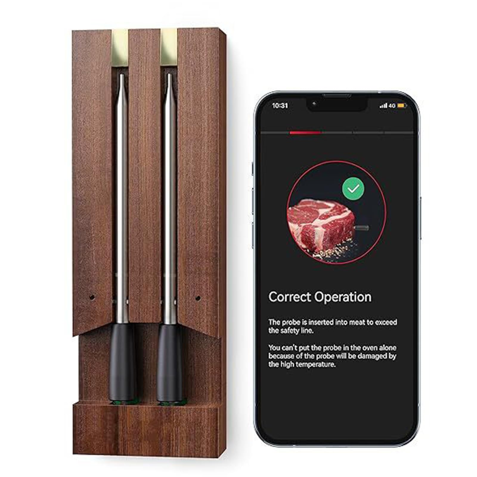 Thermomètre à viande sans fil, thermomètre à viande Bluetooth avec alarme de température, thermomètre à viande numérique à distance de 500 pieds, thermomètre alimentaire pour barbecue, four, fumoir