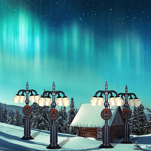 Miniatura 37 de Lámpara de Navidad para poste de aldea, accesorios de aldea, lámpara de tren, farol, lámpara de calle en miniatura, luces de calle decorativas
