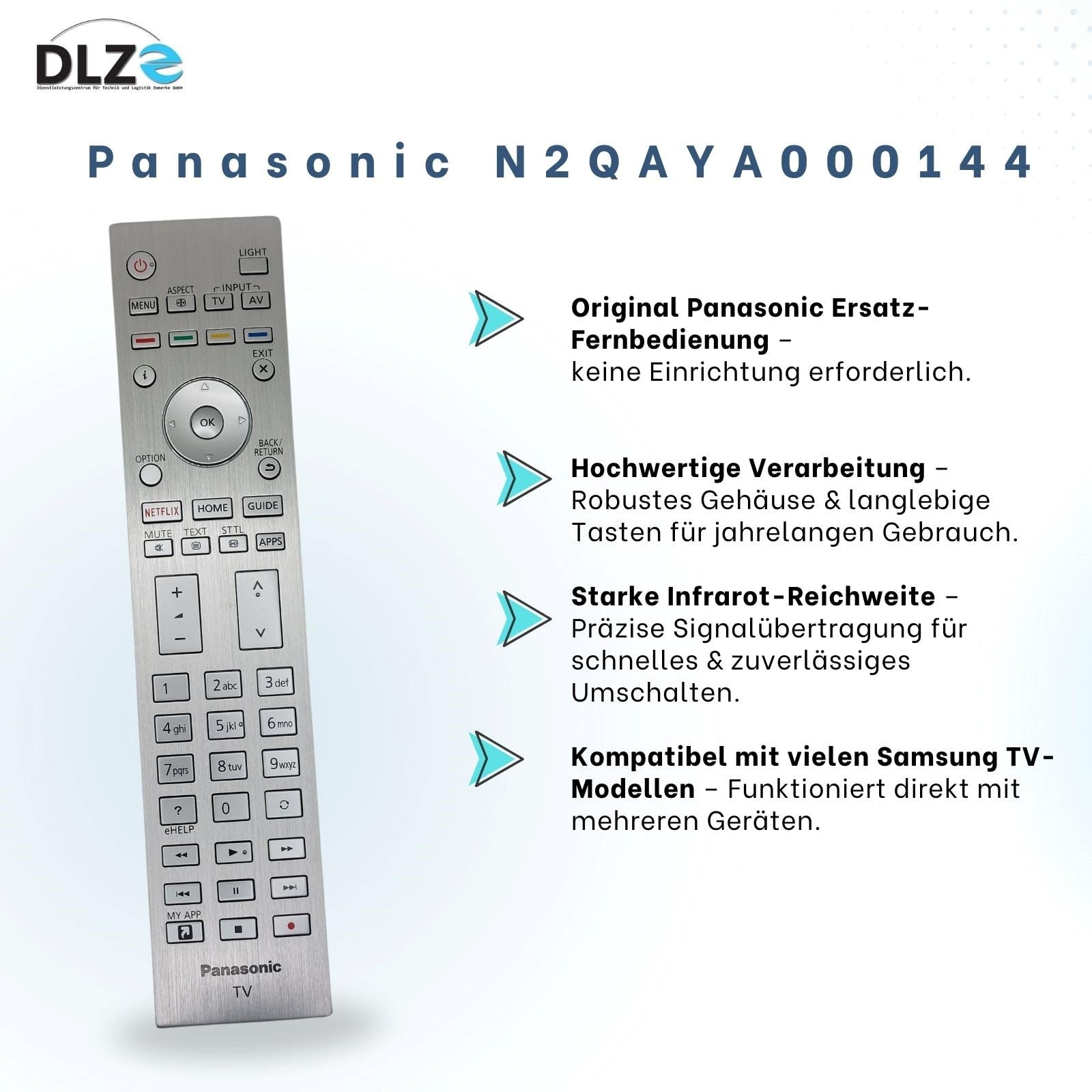 Panasonic N2QAYA000144 – Original-Fernbedienung für Panasonic Smart TVs – Modell, sofort einsatzbereit, kein Setup nötig