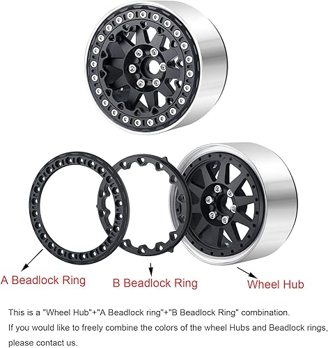 Miniatura 8 de Juego de 4 llantas Beadlock de 2.2 pulgadas, cubos de rueda de metal para Wraith axial SCX10 90048 RR10 TRX4 D90 RC Crawler Car (azul)