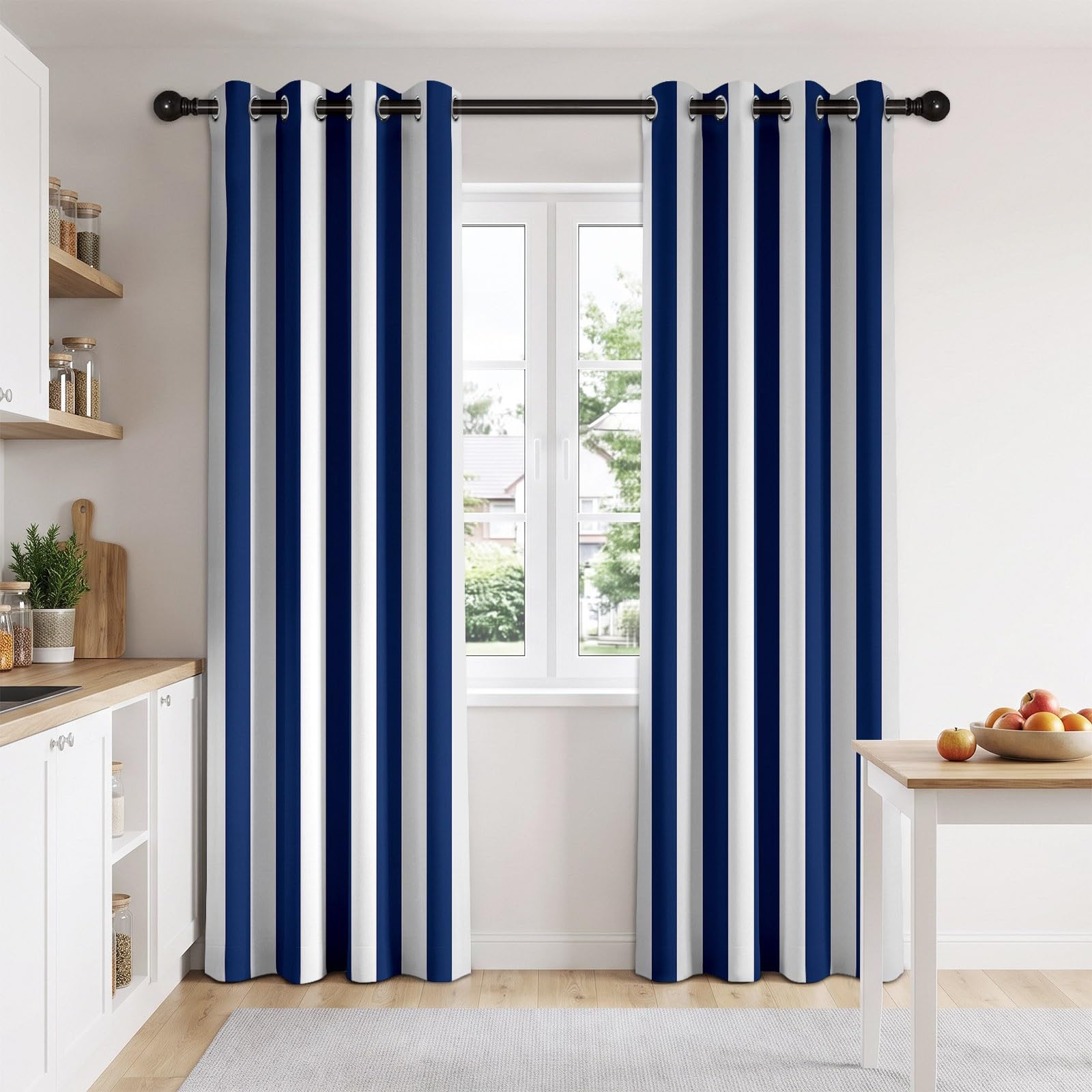 Tende moderne, geometriche, blu marino, per ragazzi e ragazze, classiche, oscuranti, con occhielli, per cameretta dei bambini, camera da letto, 245 x 140 cm (altezza x larghezza), 2 pezzi