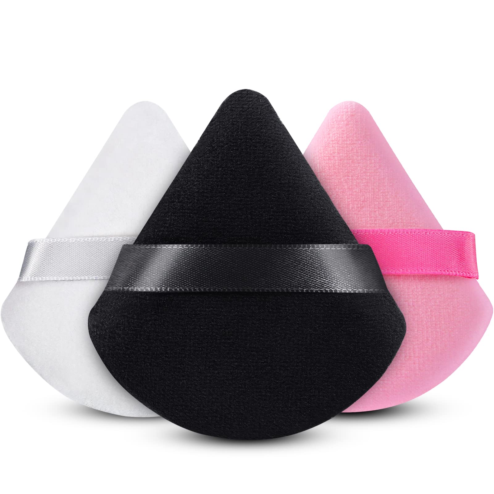Foonbe Triangle Powder Puff, 3Pcs Soft Plush Powder Puff, For Loose Powder & Liquid Cosmetic, Makeup Foundation Puff Makeup Tool (Black, White, Pink)