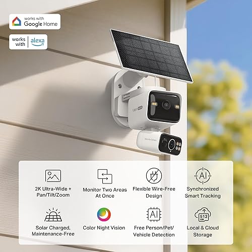 Miniatura 2 de Tapo Cámara de seguridad de doble lente 2K panorámica/inclinación inalámbrica con panel solar, gran angular de 165° + telefoto de 0.236 in,