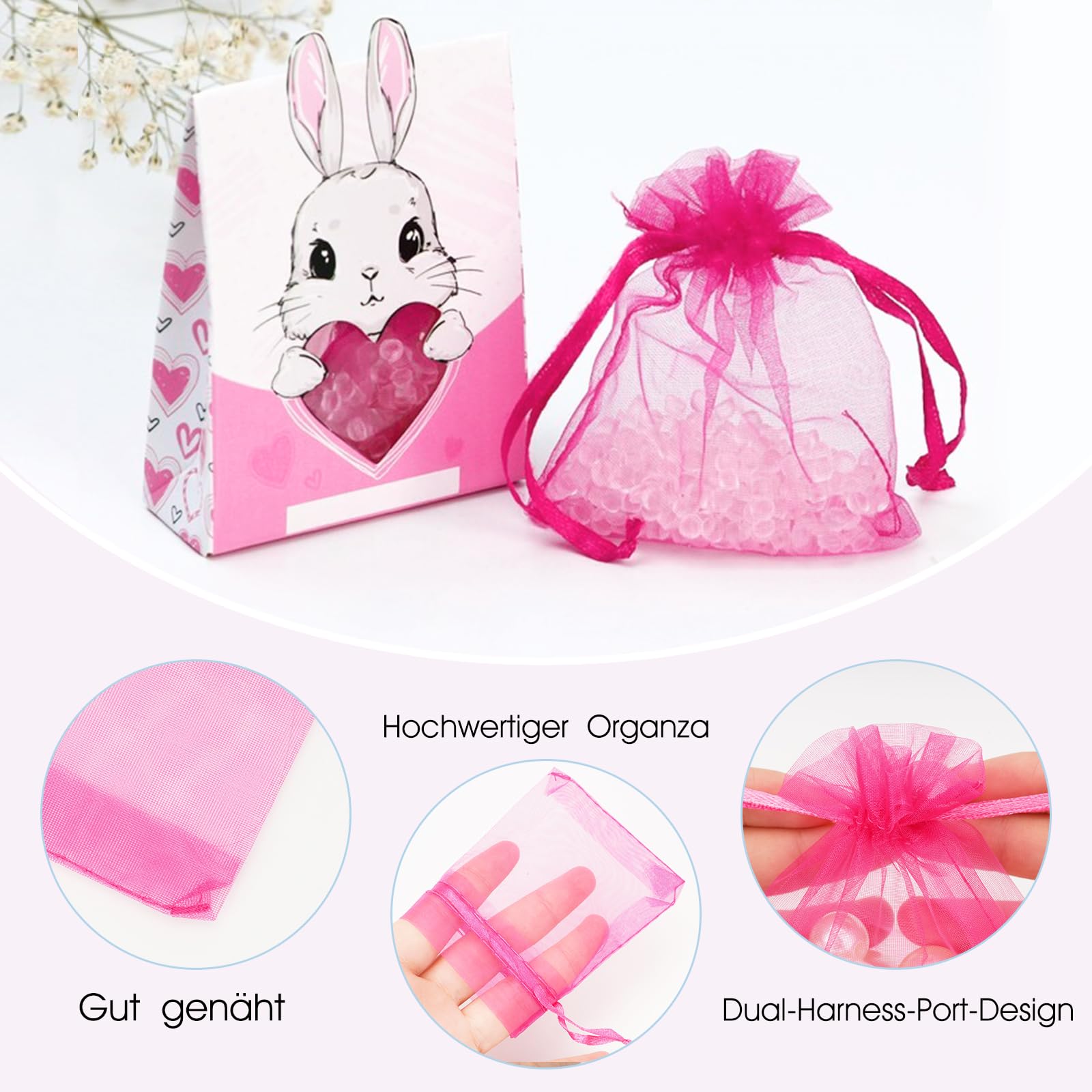 JijAcraft Sacs En Organza Rose Vif De Mariage 7 * 9CM - Paquet De 50 Avec Cordon De Serrage - Pour Bijoux, Cadeaux, Bonbons - Idéal Pour Mariages