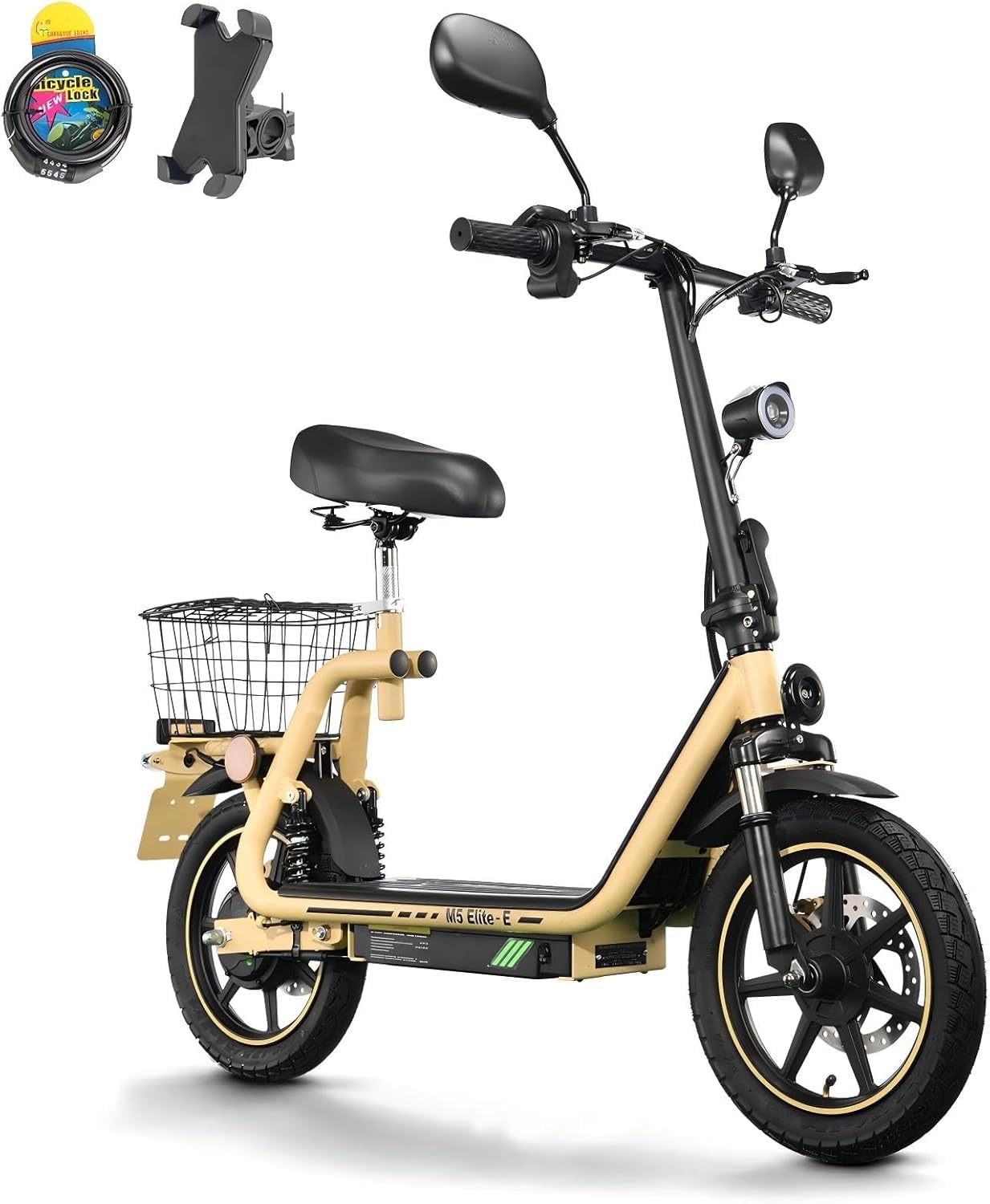 TWOFISH 14 Zoll Elektro Motorrad für Erwachsene, EEC Straßenzulassung, E Moped mit 500W Motor 48V 13Ah Akku, Disc Bremsen Doppelaufhängungg, 30 km Reichweite Max 120kg (Wüstenbeige)