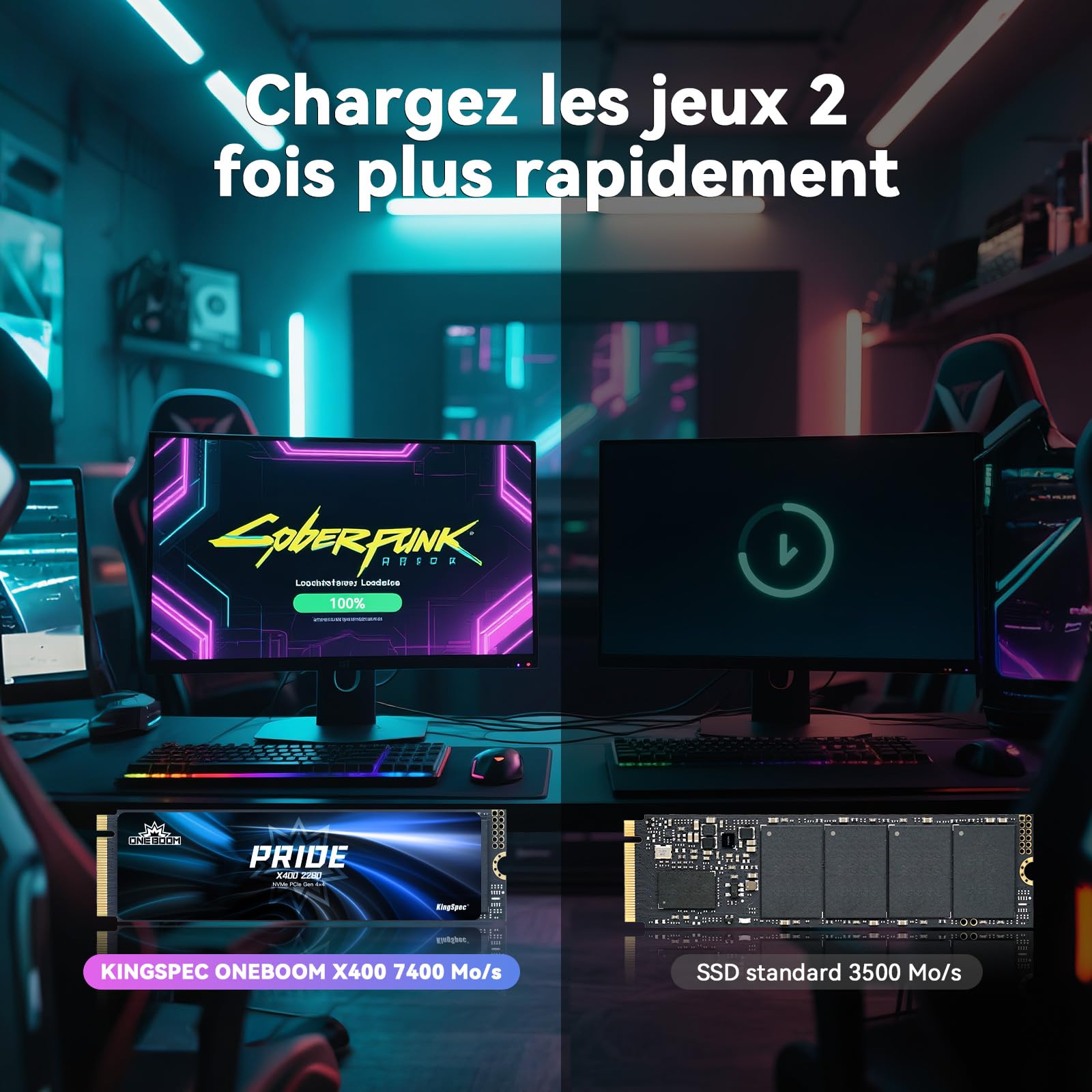 KingSpec ONEBOOM X400 SSD Interne 1To M.2 NVMe 2280 PCIe Gen4 - Mémoire 3D TLC NAND pour Gaming, Vitesse de Lecture jusqu'à 7400 Mo/s - Compatible PS5/PC/Ordinateur Portable