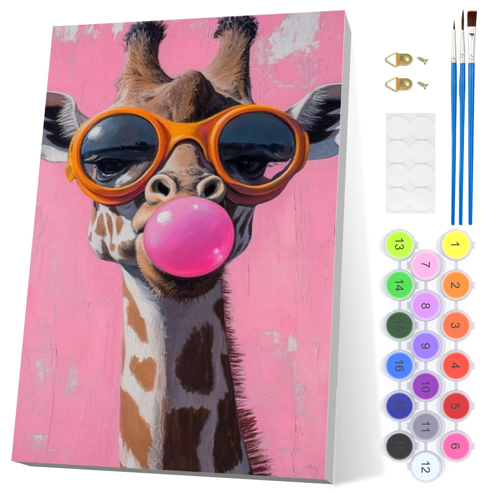 EOBROMD Giraffe Paint by Numbers for Adults with Frame, Abstract Animal Paint by Numbers Kits Beginners, Acrylic Easy Painting by Numbers for Gift Home Wall Decor 8x12in — image 1