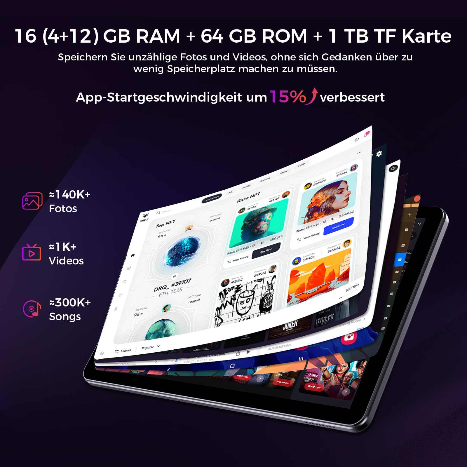 2026 Neuestes Tablet 10.1 Zoll Android 16 mit Gemini AI, 16GB RAM + 64GB ROM, GMS Widevine L1, WiFi 6 & BT 5.2, Dünn und leicht Tablet mit Gesichtserkennung (Grau)