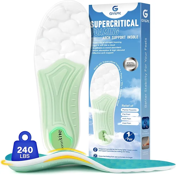 Supercritical Foaming Arch Support Inserts for Men Women, Lightweight Running Sport Insoles, Shock Absorption Athletic Inserts, Plantar Fasciitis Insoles, Relief Flat Feet, Standing All Day - S