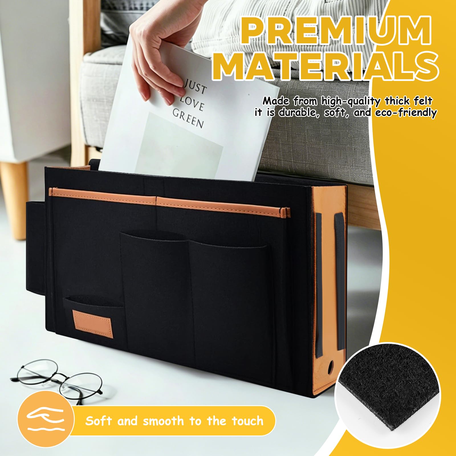 Tasca Portaoggetti Letto, Portaoggetti Letto Feltro, Porta Oggetti Letto 34 * 19 * 11cm, Tasca Letto per Letti e Divani, Tasca per Letto Non Richiede Forature, 1 Pezzo