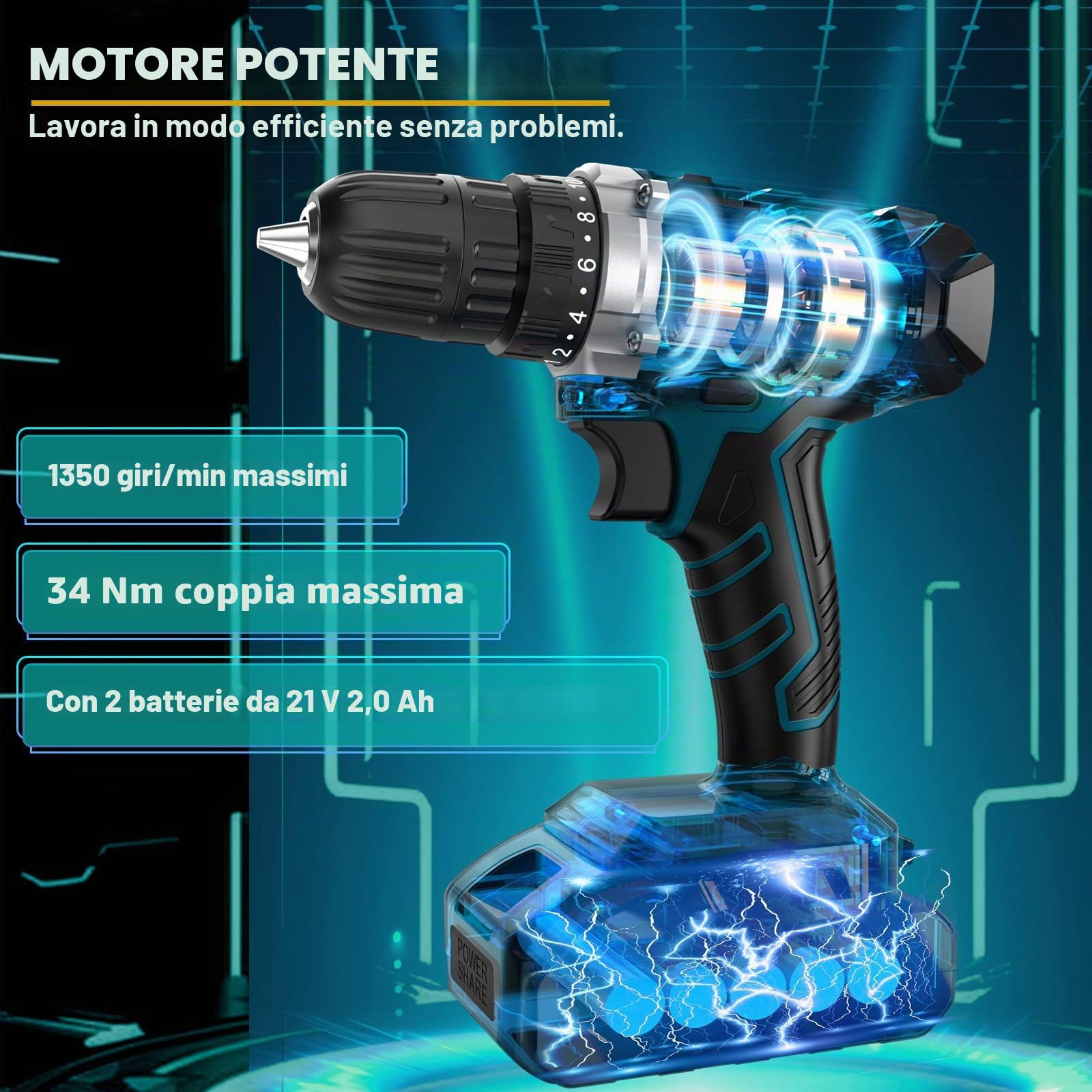 Sundpey Cassetta Attrezzi Completa 255 Pezzi con Trapano Avvitatore Batteria 21V, Avvitatore a Batteria Set Attrezzi da Lavoro con Cassetto per la Casa e la Riparazione Dell'auto per Fai Da Te
