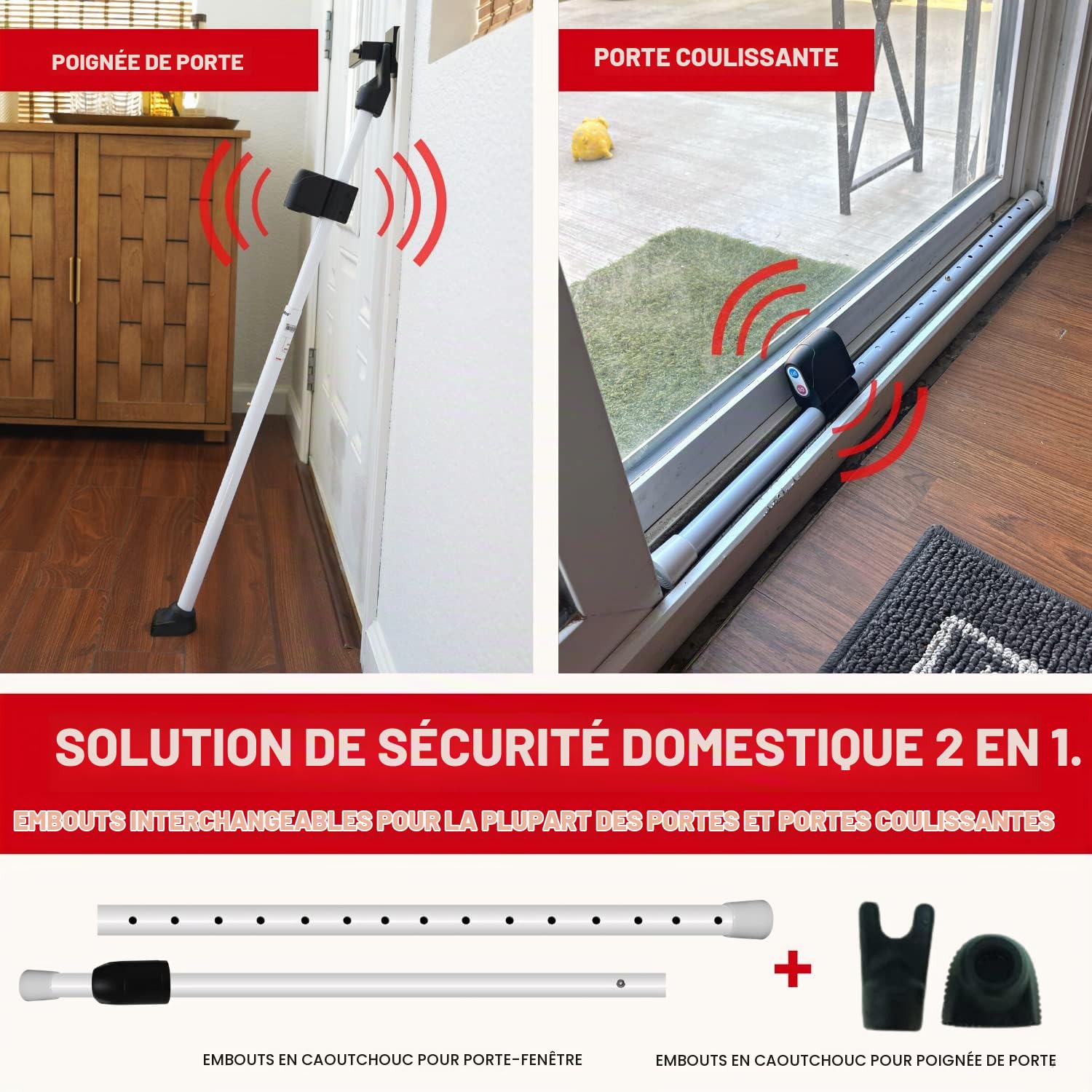 Securityman Barre de sécurité pour porte avec alarme | Sécurité de porte coulissante | Butée de porte (alarme extra forte de 120 dB) Profitez de la tranquillité d'esprit avec un bâton d'alarme durable