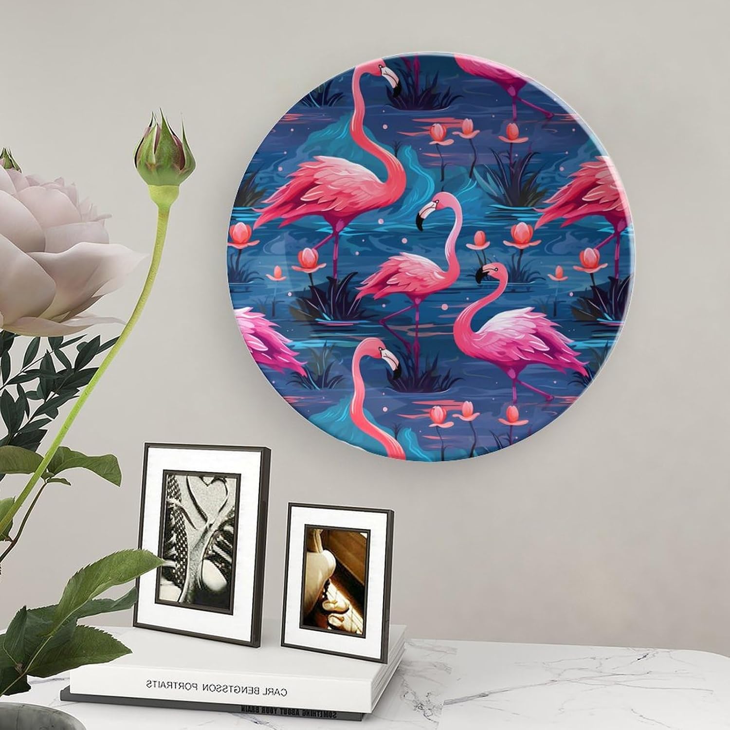 Flamingos Personalized Bone China Decorative Plate Ceramic Decor Plates with Display Stand for Home Office Wall