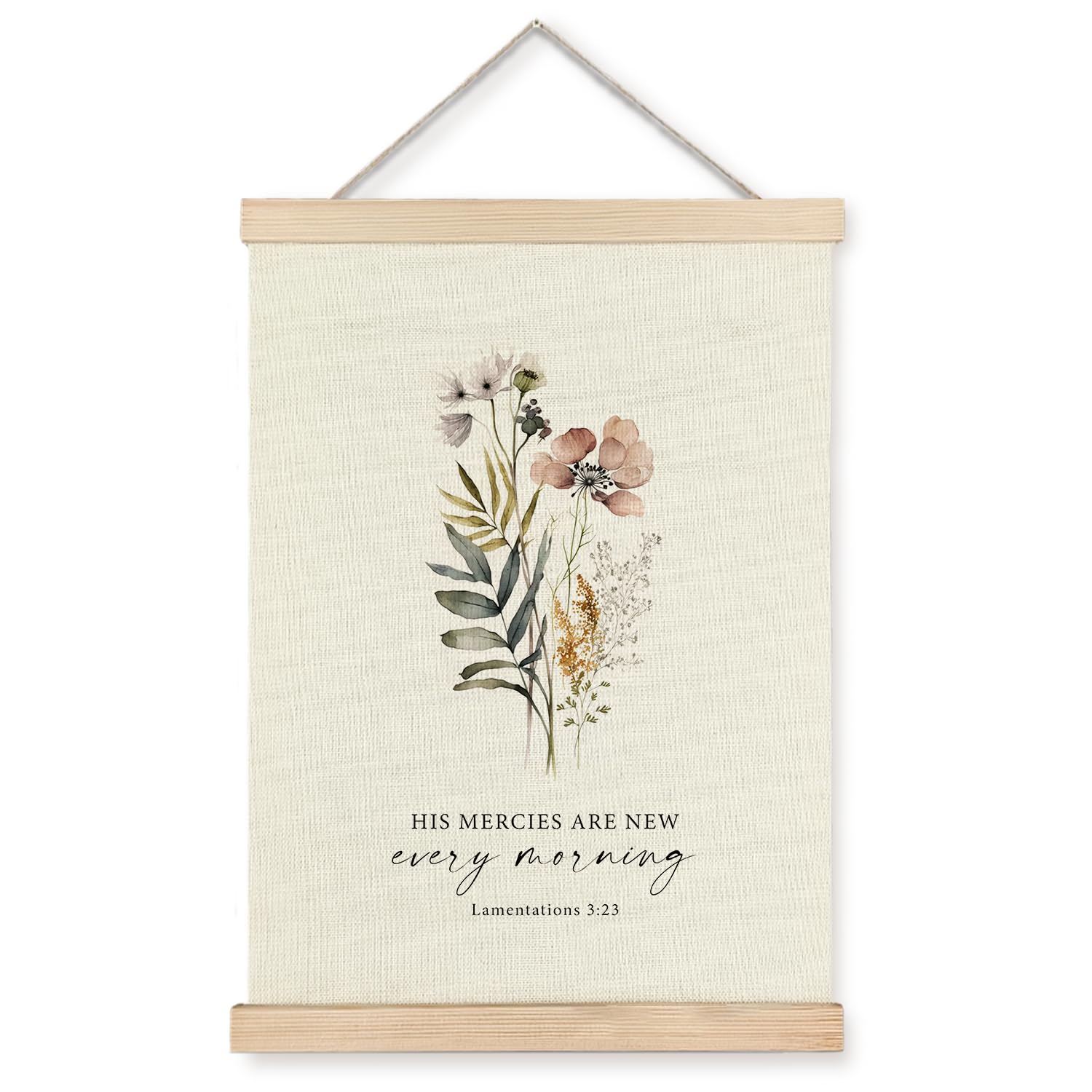 Supwhd Christian Wall Decor, His Mercies are New Every Morning Christian Wall Art Framed, Christian Decor for Bedroom Living Room Office 16x24