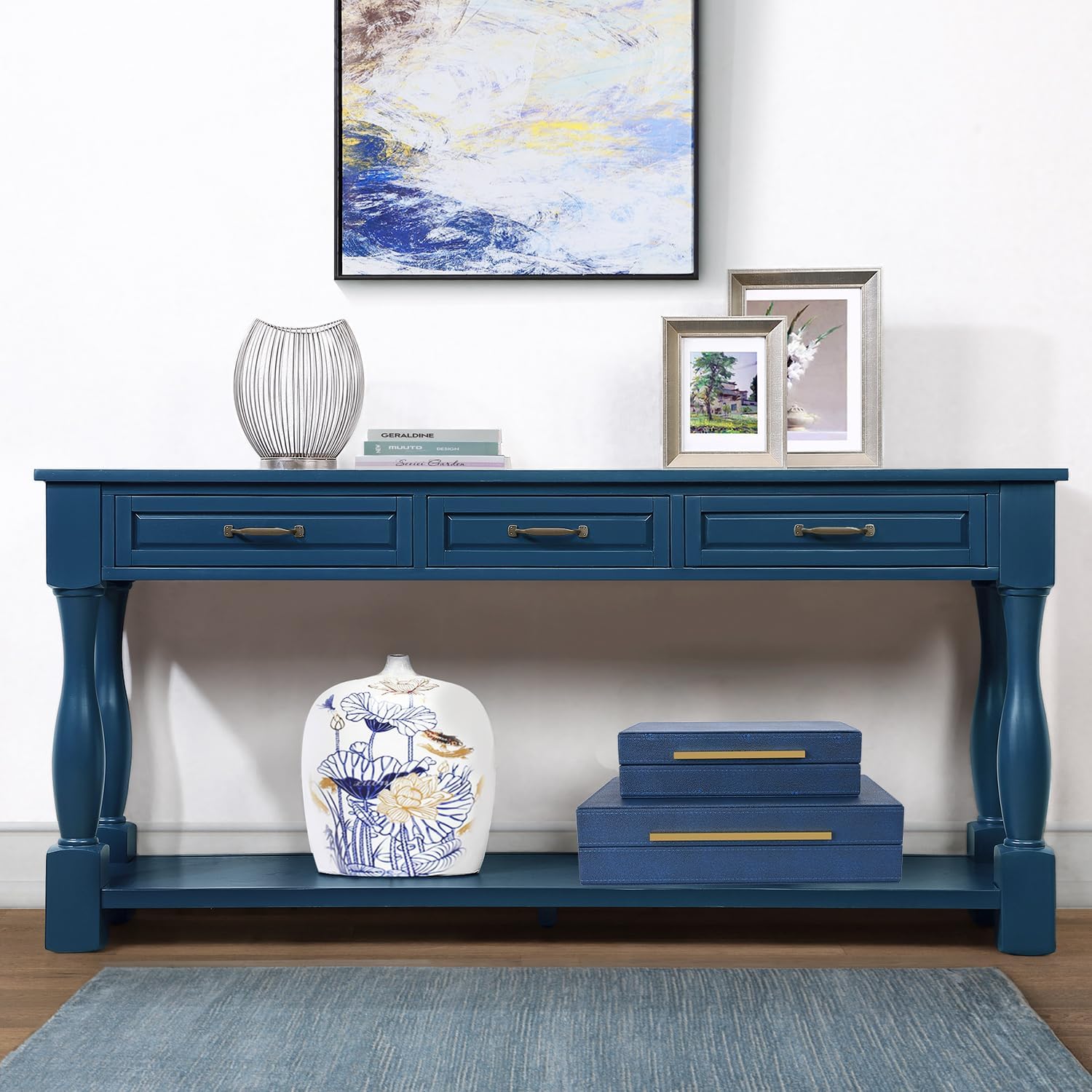 Navy Blue Shagreen box Set of 2 Faux Leather Decorative Boxes,Large Nesting Storage Decorative Boxes with Lids for Modern Home Decor Stacking Jewelry Box Organizer