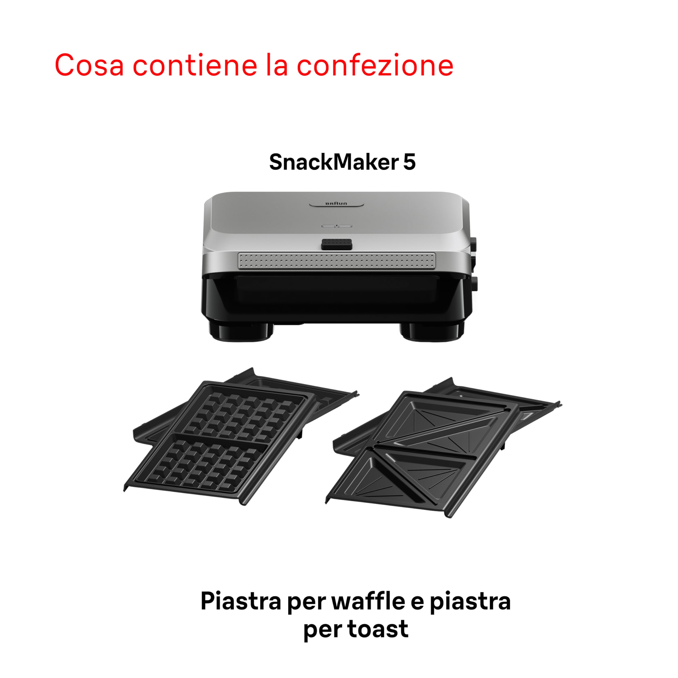 Braun SnackMaker 5 SM5005 - Tostadora para sándwich y gofres, gofres con placas de aluminio fundido a presión, placas extraíbles y bandeja recolectora para lavavajillas, 800 W,