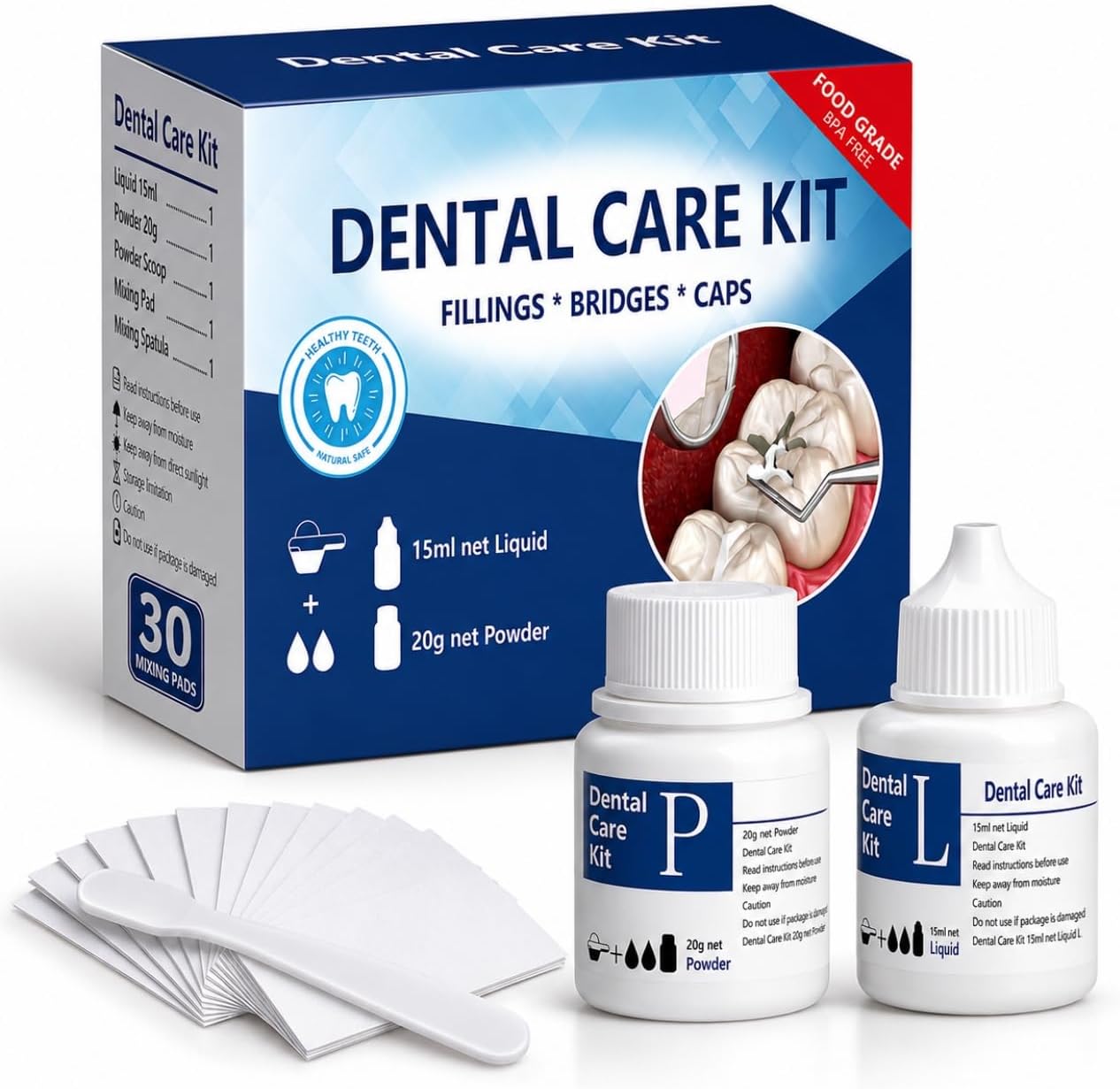 Tooth Repair Kit Zinc Oxide Eugenol Cement Dental Care Kit, Temporary Teeth Replacement, Dental Care Repair for Broken Chipped Teeth, Crown Fillings & Bridges 2PCS