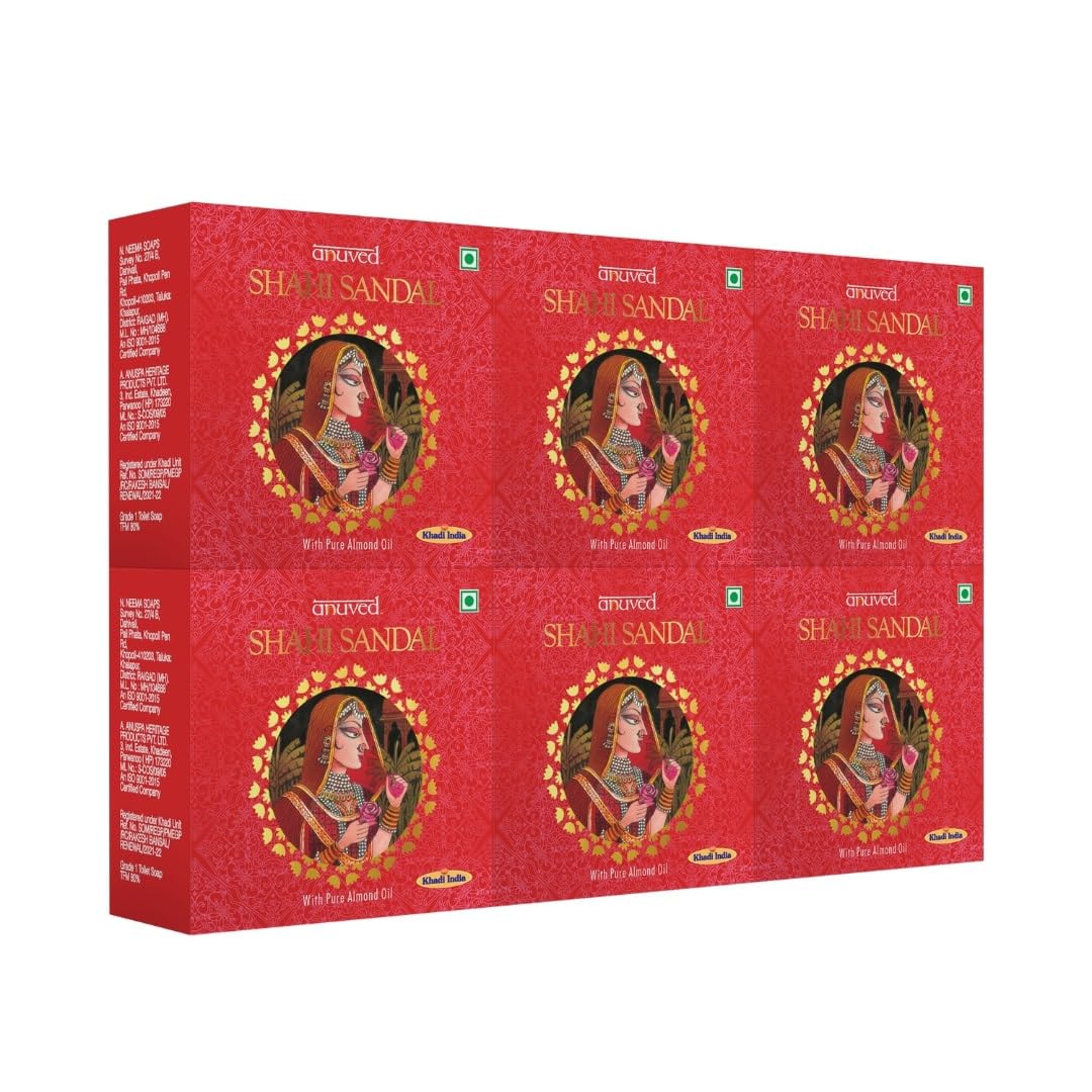 Anuved Shahi Sandal Soap | Pack of 6 | 125g each | Pure Sandalwood Oil & Almond Oil | Moisturizing, Glowing & Soothing | Paraben & Chemical Free | Herbal Bath Soaps for Men & Women-image-18