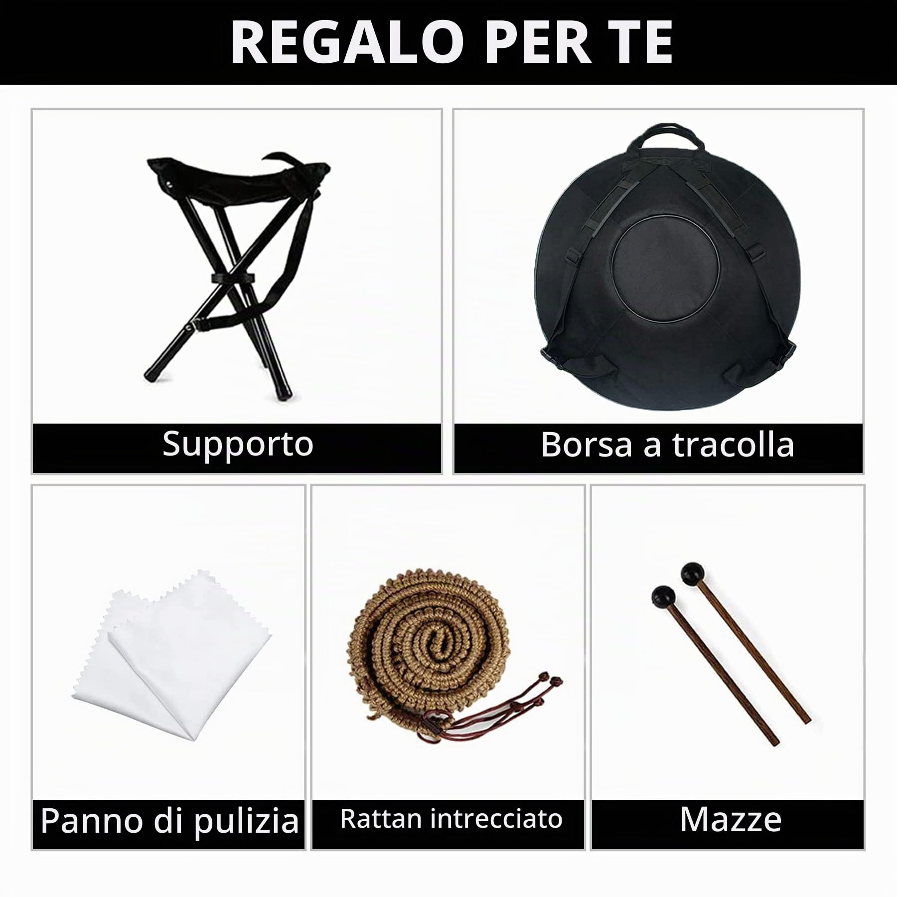12 note Handpan da 22 pollici, re minore 432 Hz strumento a percussione tamburo d'acciaio, performance musicale mandala strumento musicale curativo fatto a mano regalo nero
