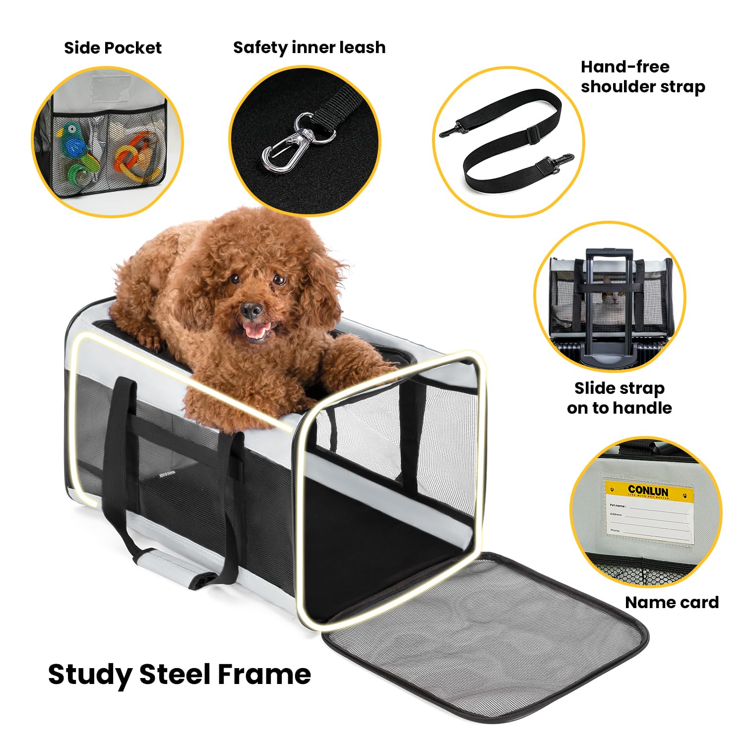 Conlun Dog Carrier Bag,Soft-Sided Pet Carriers for Dogs with 4-Sided Mesh - Image 4