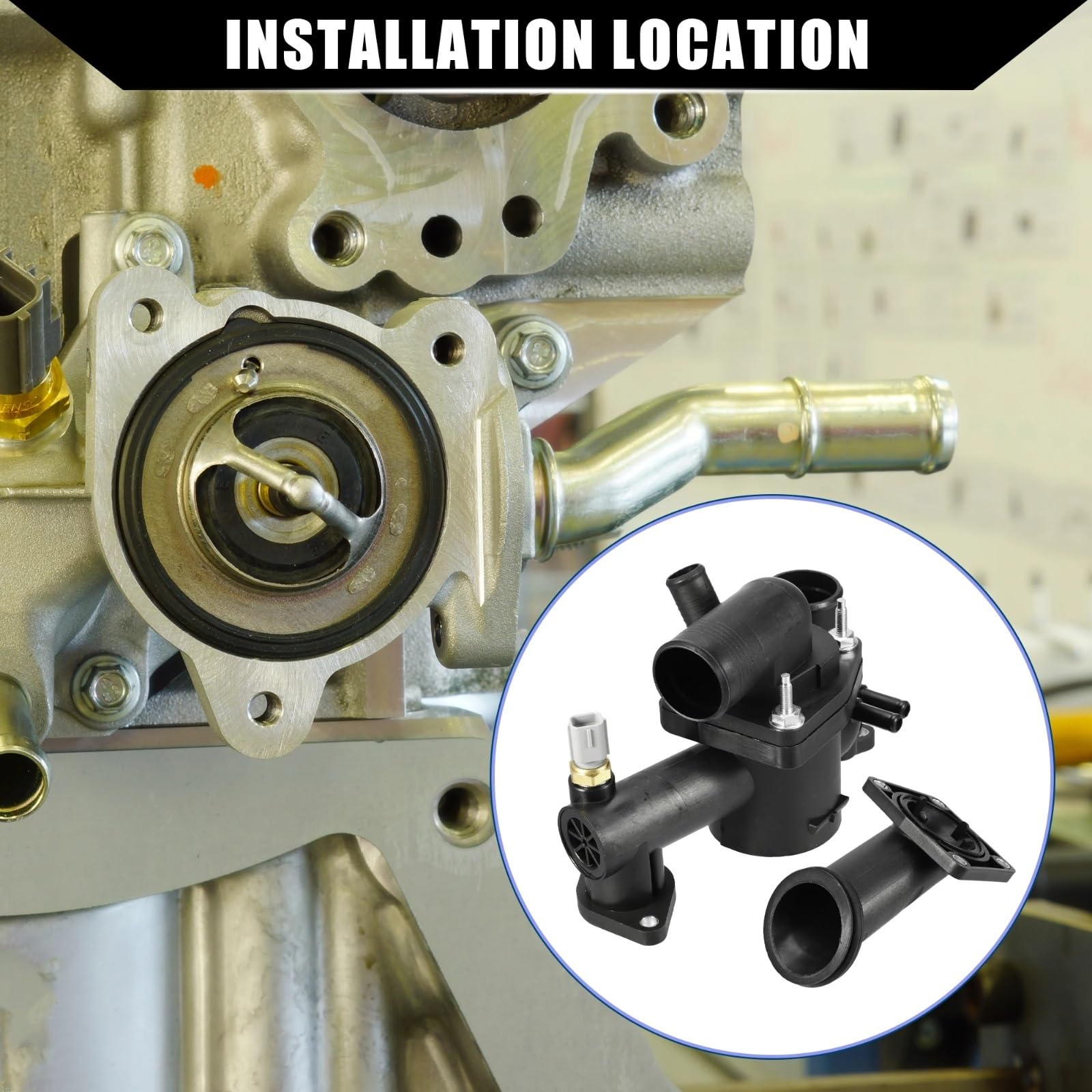 Compatible con Jaguar XK8 2003 2004 2005 2006 AJ89486 Conjunto de Carcasa de termostato de Control de Flujo de refrigerante del Motor con Sensor de Temperatura