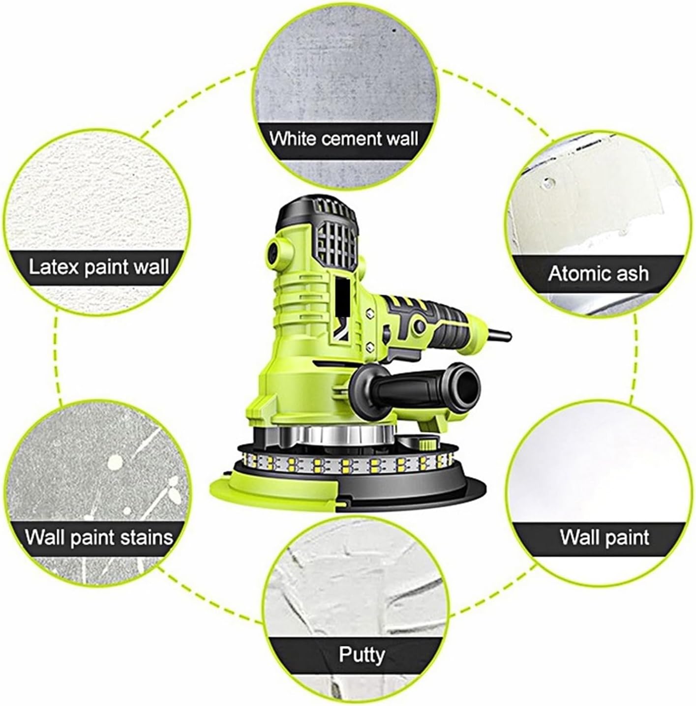 Wall Sander, 810W Wall Grinding Machine 500-2100R/Min Disc Sander Electric LED Light Vacuum Wall Putty Sandpaper Polisher