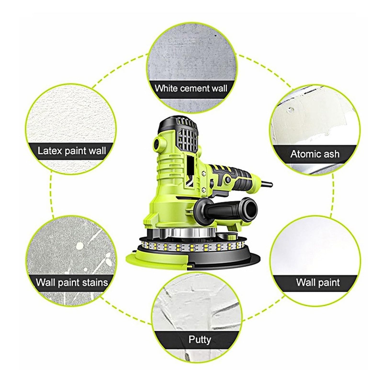 Lijadora de Pared, Rectificadora de pared de 810W, lijadora de disco 500-2100R/Min, luz LED eléctrica, pulidora de papel de lija de masilla de pared al vacío
