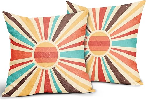 Vista 18 de Juego de 2 fundas de almohada de sol bohemias verdes de 16 x 16 pulgadas, diseño bohemio, amanecer, puesta de sol, estampado abstracto de sol, Sun7