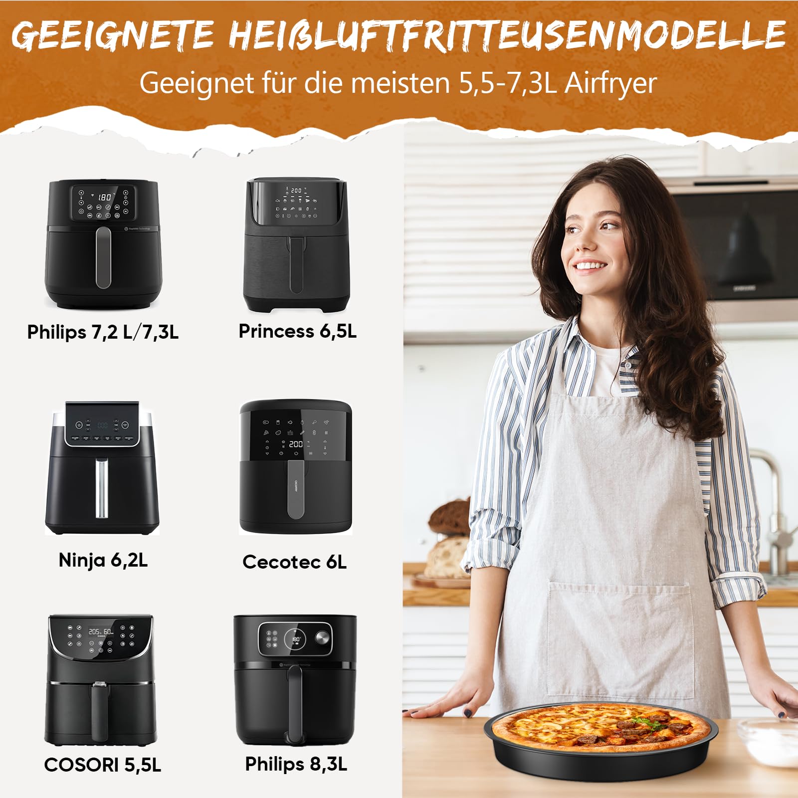 Accessoires Pour Air Fryer – Set 7 Pièces (moule à Gâteau, Plaque à Pizza, Brochettes…) – Compatible COSORI, Philips, Ninja – Sans BPA, Lavable Au Lave-vaisselle