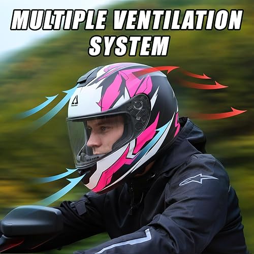 Miniatura 3 de TRIANGLE Casco de motocicleta de cara completa para adultos, hombres y mujeres, con visera tintada y transparente, aprobado por DOT