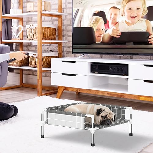 Miniatura 5 de Cama elevada para perros con valla de 3 lados, cama elevada para mascotas con patas antideslizantes, sofá elevado duradero para perros pequeños, uso