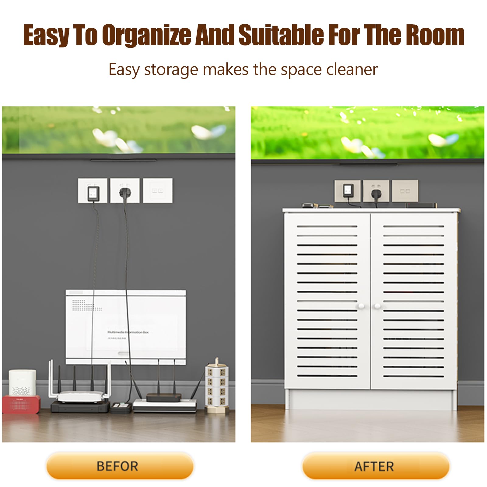 Armoire de rangement routeur WiFi, organisateur en PVC pour modem, TV Box et appareils multimédias, système de gestion des câbles pour une maison sans encombre et performances Internet améliorées