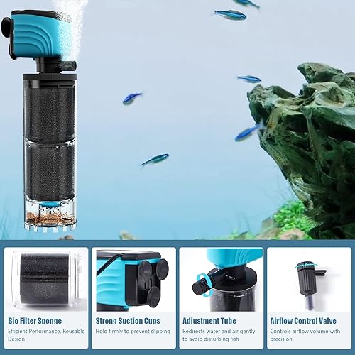 Miniatura 4 de Filtro interno para acuario, filtros mejorados para tanque de peces de 50 a 150 galones, bomba susurrable sumergible de 450 GPH para tanque de