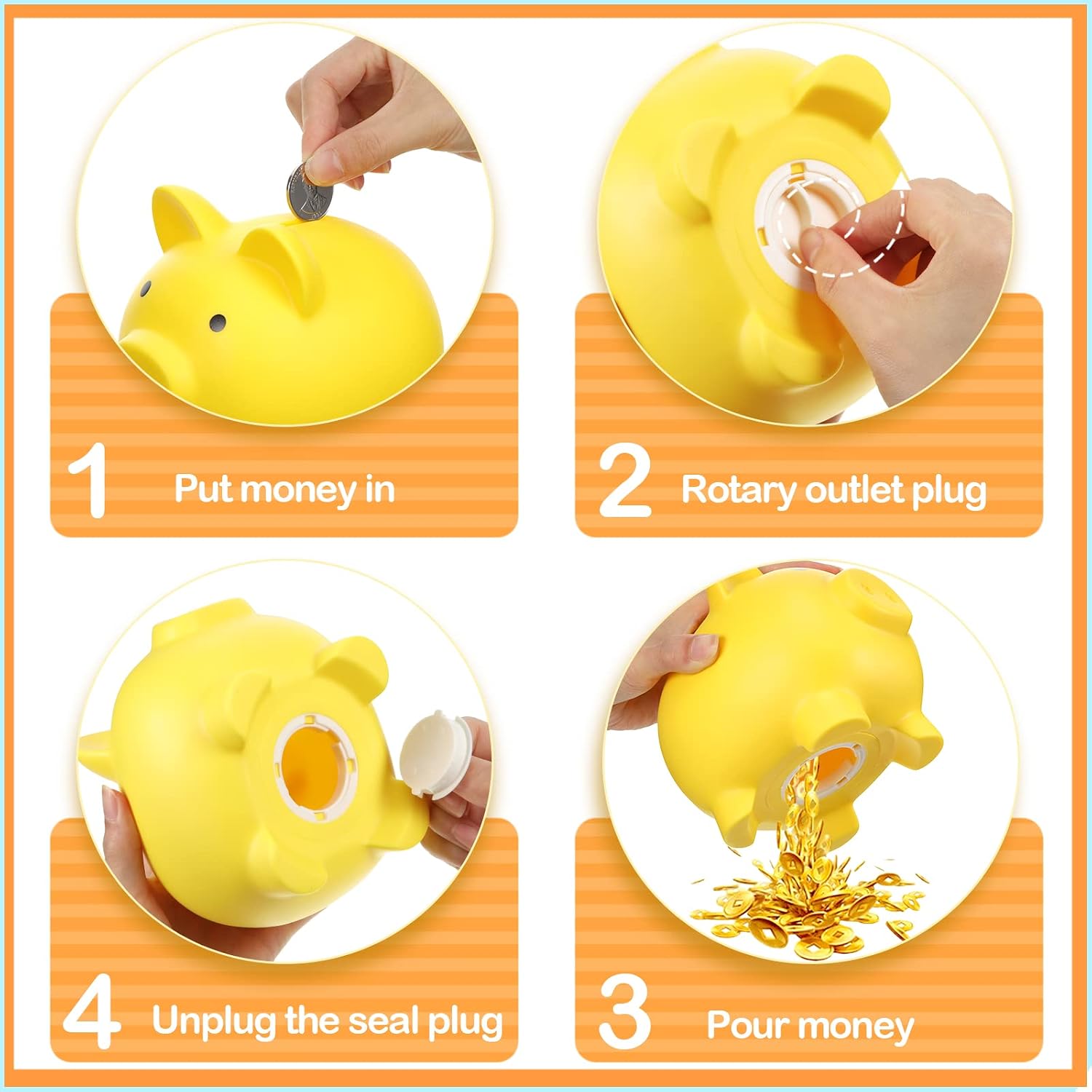4 Pieces Large Piggy Bank Plastic Kids Cute Piggy Bank Saving Money Box for Kids Boys Girls Adults, 6 x 4.8 x 5.4 Inch(Blue, Pink, Yellow, Beige)