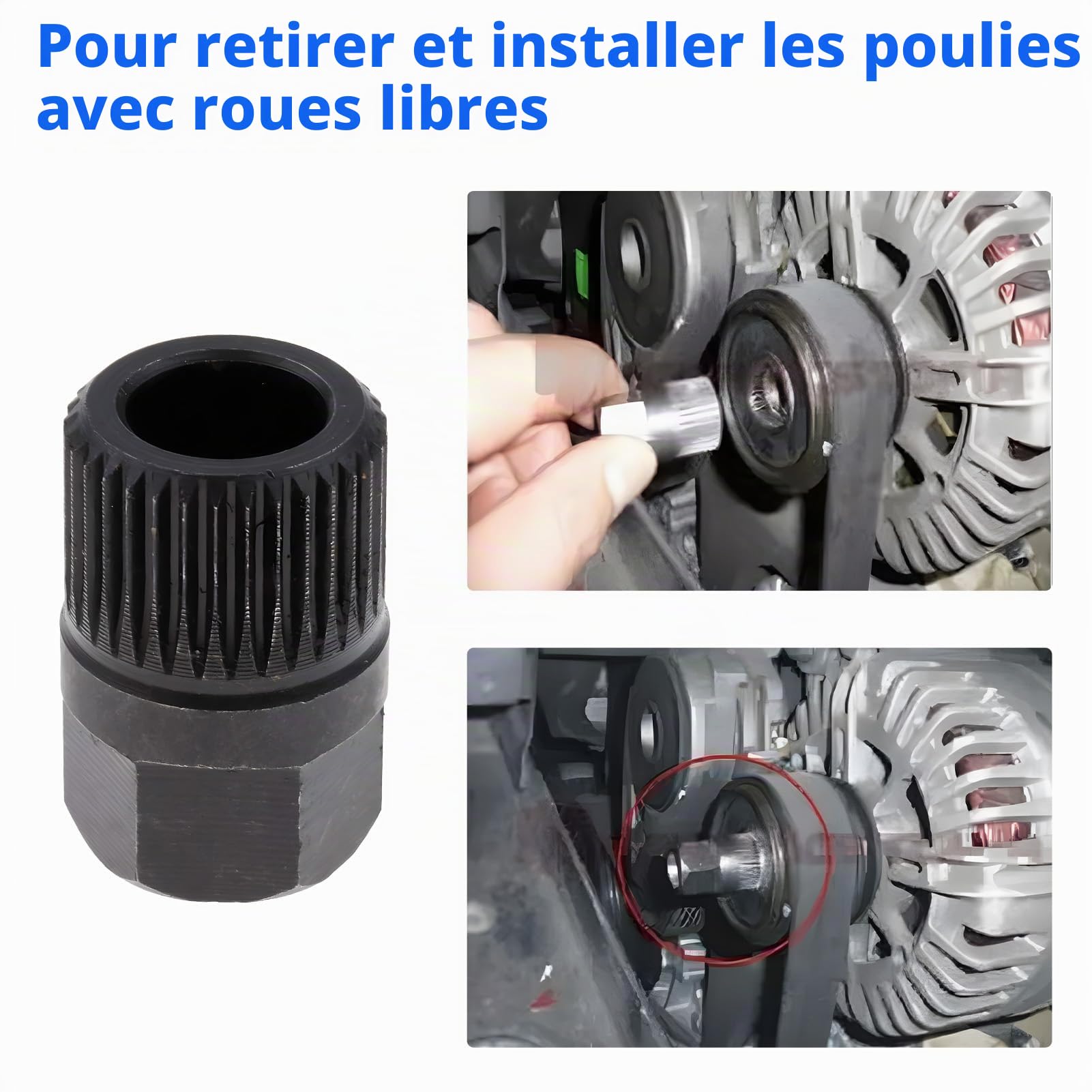Outil de Retrait de poulie de Courroie trapézoïdale Alternateur 33 Dents Outils de Retrait de Roue Libre d'embrayage pour